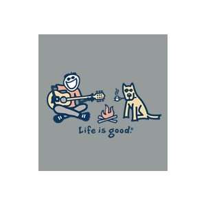  Life Is Good Camp Fire Guitar on Moss Mens Tee Sports 