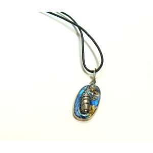  Handcrafted Blue Oval Sterling Silver Art Pendant Necklace 