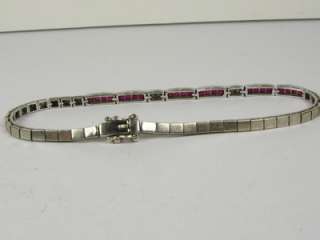 Deco .75ctw Natural Princess Cut Ruby & Diamond 14k WG Tennis Bracelet 