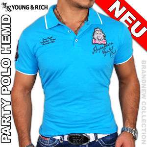 YOUNG & RICH STRICK POLO HEMD PARTY T SHIRT TÜRKIS 6362  