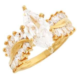  10k Gold Gorgeous 2 Row Marquise CZ Engagement Ring with 