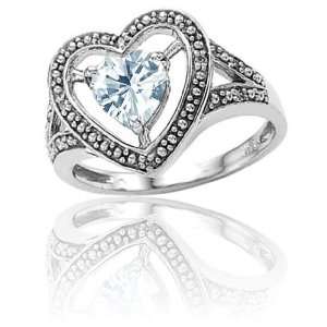 Genuine 14k White Gold Heart Shaped Aquamarine and Diamond Ring(Size5 