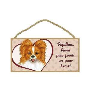 Papillon (Red & white)   leave paw prints on your heart Door Sign 5 