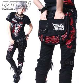 Gothic Punk Rock Corset Laceup Honeycomb Knee Guard Gear Pants Jeans 