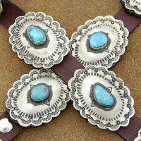 Navajo Traditional Stamped Silver Turquoise Concho Belt  