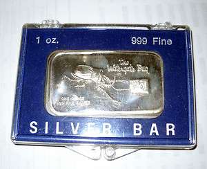 Watergate Bug Silver Art Bar Ingot 1 oz. Plastic Protector and Case 