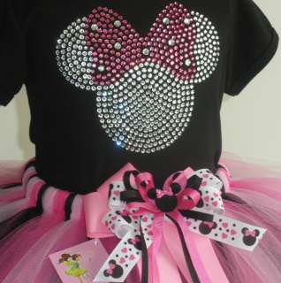 2T Pink Clear Minnie Mouse tutu rhinestone black t shirt Disney 