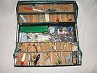   FISHING TACKLE BOX AND GEAR MANY WOOD LURES , HOOKS AND MISC. ITEMS