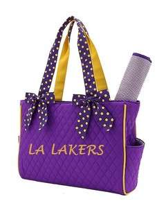 LA LAKERS DIAPER BAG BABY BAG PURPLE GOLD LETTERS WITH CHANGING PAD 