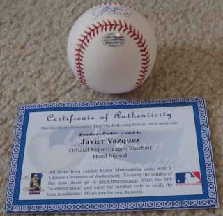 JAVIER VAZQUEZ SIGNED OFFICIAL MLB BASEBALL YANKEES COA  