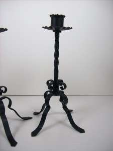 Vintage Wrought Iron Candle Holders Sticks Twisted Stem Petal Tops 