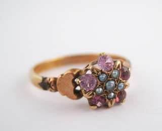 Antique Victorian Gold Amethyst Seed Pearl Star Ladies Ring Sz 8 19c 