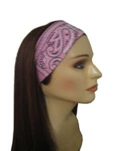 Pink Narrow Paisley Cotton Head Bands Elastic Headwrap  