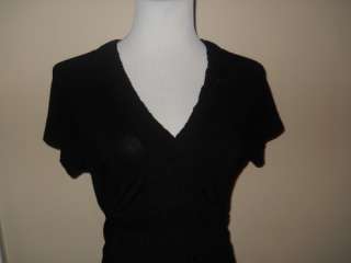   KLEIN Designer Womens Black Flowy Blouse Shirt Top SMALL Soft V neck