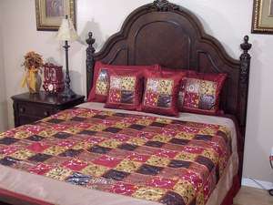   Handicraft Ethnic Bedding Burgundy 5P Fabulous Bedroom Decor Bedspread