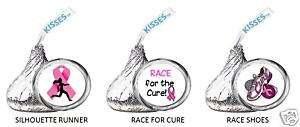 BREAST CANCER PINK RIBBON kiss labels RACE FOR THE CURE  