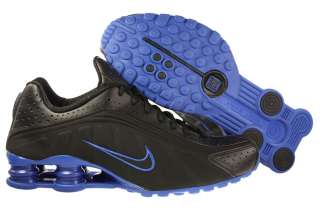 New Men Nike Shox R4 Black/Varsity Royal Blue Running Tennis Shoe All 