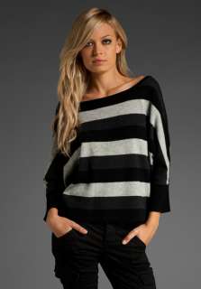 MICHAEL STARS Cashmere Stripe Oversized Cropped Dolman Sweater in 