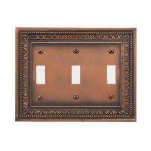 Amerelle 3 Gang Antique Copper Triple Toggle Switch Wall Plate 