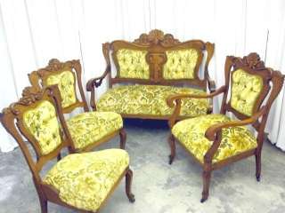   Pc Victorian Settee Arm Chair & 2 Side Chairs New Upholstery XTRA NICE