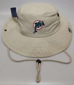 New NFL Miami Dolphins Beige Fishing Bucket Hat w/ Embroidered Logo 