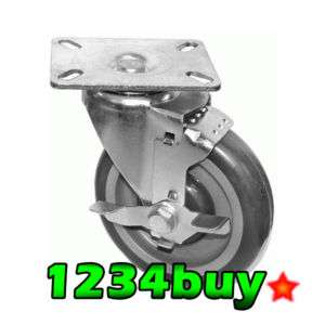 Plate Caster Heavy Duty PU Wheel w/ Brake KP6112  
