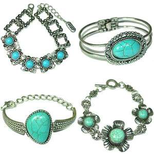 vintage Tibetan Silver Turquoise Beads Bracelet .w.Box  