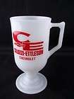   Milk Glass Mug Says Celozzi Ettleson Chevrolet Red Logo Lettering