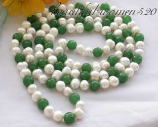46 10mm white round pearl green jade bead NECKLACE, I starting so low 