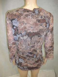 Sweet Pea by Staci Frati Brown Floral Lace Underlay L/S Shirt Top 1X 
