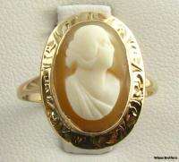 CAMEO RING   Genuine Shell 10k Yellow Gold VICTORIAN Estate Antique 