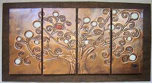 COPPER WALL ART   4 PANEL TREE   WHITE w/ 1 RED  