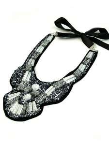 Black Crystal Bead & Sequin Statement Collar Bib Necklace  