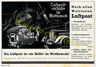 orig. Reklame Reichspost Lufthansa Ju 52 Junkers 1937  