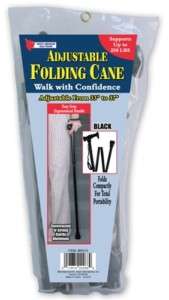 BLACK FOLDING ADJUSTABLE CANE 250 lbs Strudy Aluminum  
