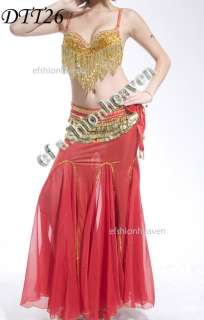 New belly dance 3  pics costume red bra skirt belt  