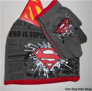 SPIDERMAN / BATMAN / SUPERMAN Boys Winter Set HAT & GLOVES Cap Mittens 