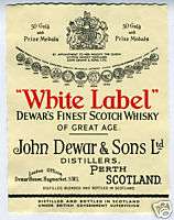 1950s John Dewar White Label Scotch Whisky Label  