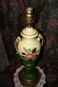 Beautiful Hand Painted China Rose Lamp w/Shade  
