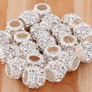 20X Silver Plated Bright Crystal Rhinestone European Beads Charms Fit 