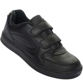 Mens Double Velcro Black Leather Sneaker Shoe  Wide Widths  