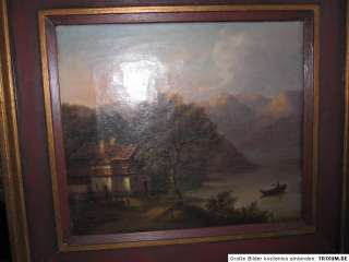 Ölgemälde Signiert um 1850 Jh Öl auf Leinwand Haus am See  