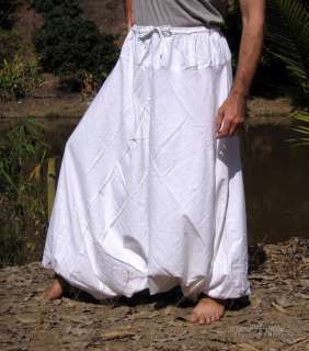 Cotton Elastic Waist Ankle Aladdin Pants White XL  