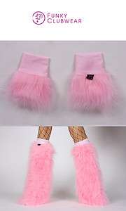 FLUFFY FURRY LEGWARMERS RAVE SET FLUFFIES BABY PINK  