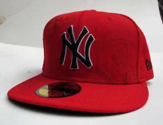 NY Yankees Red BLK Team Logos All Sz Cap Hat by New Era  