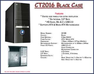 NEW CT 2016 PC TOWER COMPUTER CASE ATX BLACK FRONT USB & SOUND  