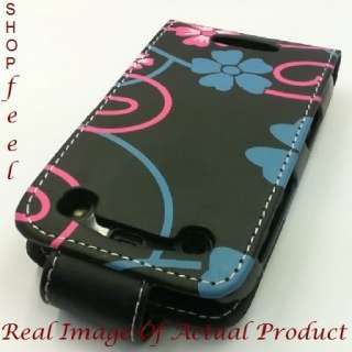 FOR BLACKBERRY CURVE 9360 PHONE CASE COVER FLOWER BLACK PU LEATHER 