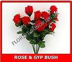 NEW SILK FLOWER ARTIFICIAL ROSE BUD & GYP BUSH RED