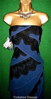 New COAST Blue Silk Black Lace ISABELLA MAXI Dress 6 10  