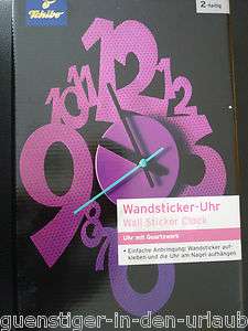 TCM Tchibo Wanduhr 2tlg. Sticker Wand Uhr mit Quarzwerk Pink Wanddeko 